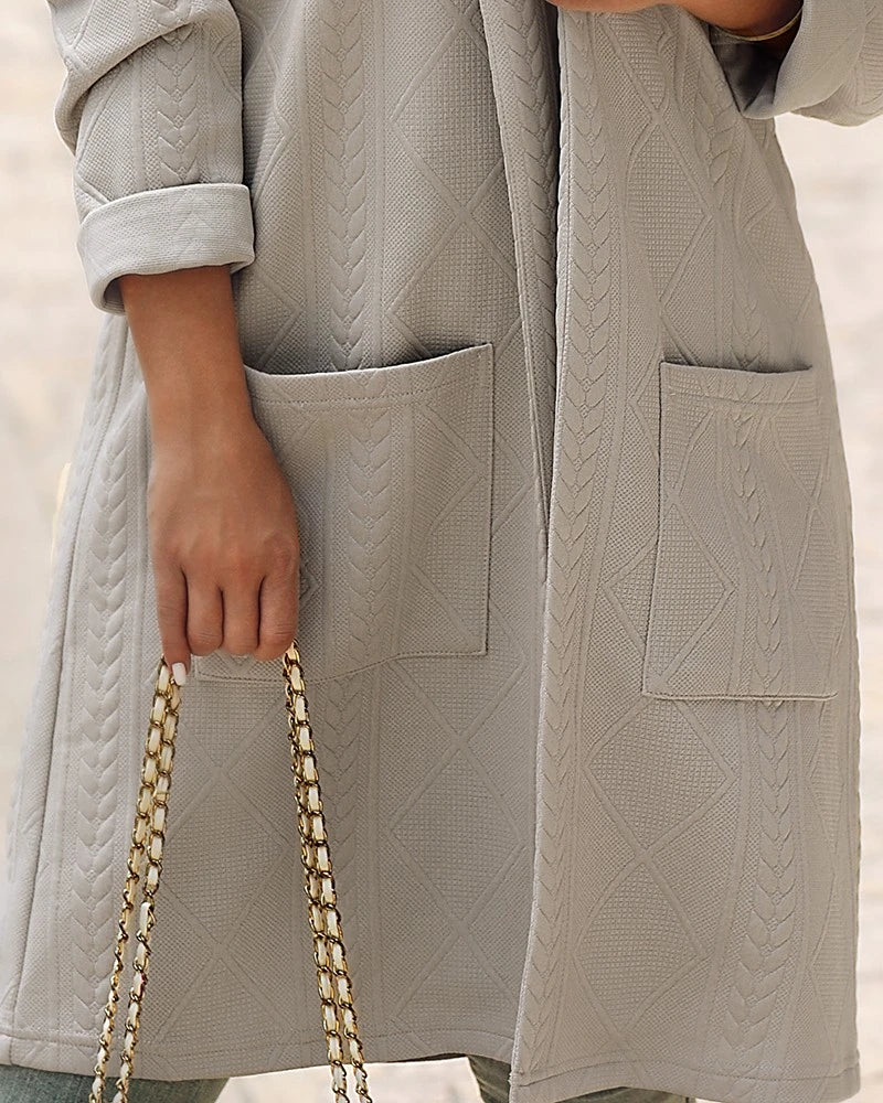 Women's cable knit hooded longline coat winter cardigan