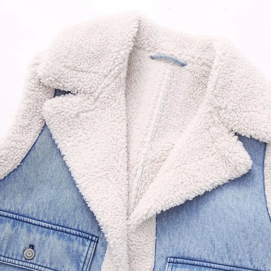 Sleeveless denim jacket for women with front pocket
