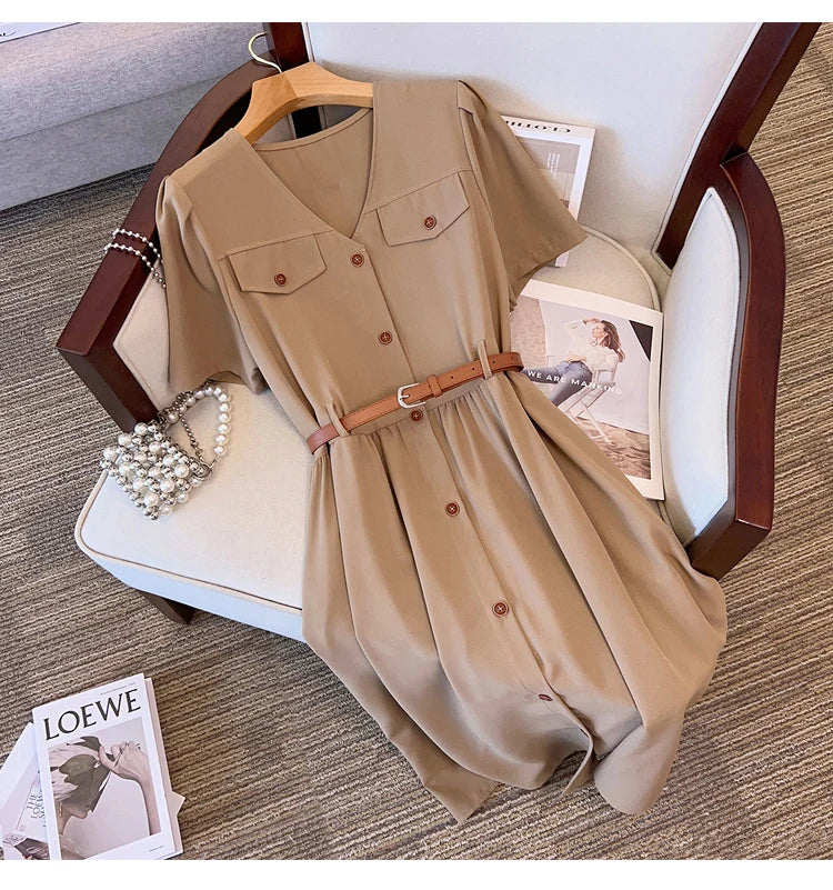 Casual Vintage Belted Dress