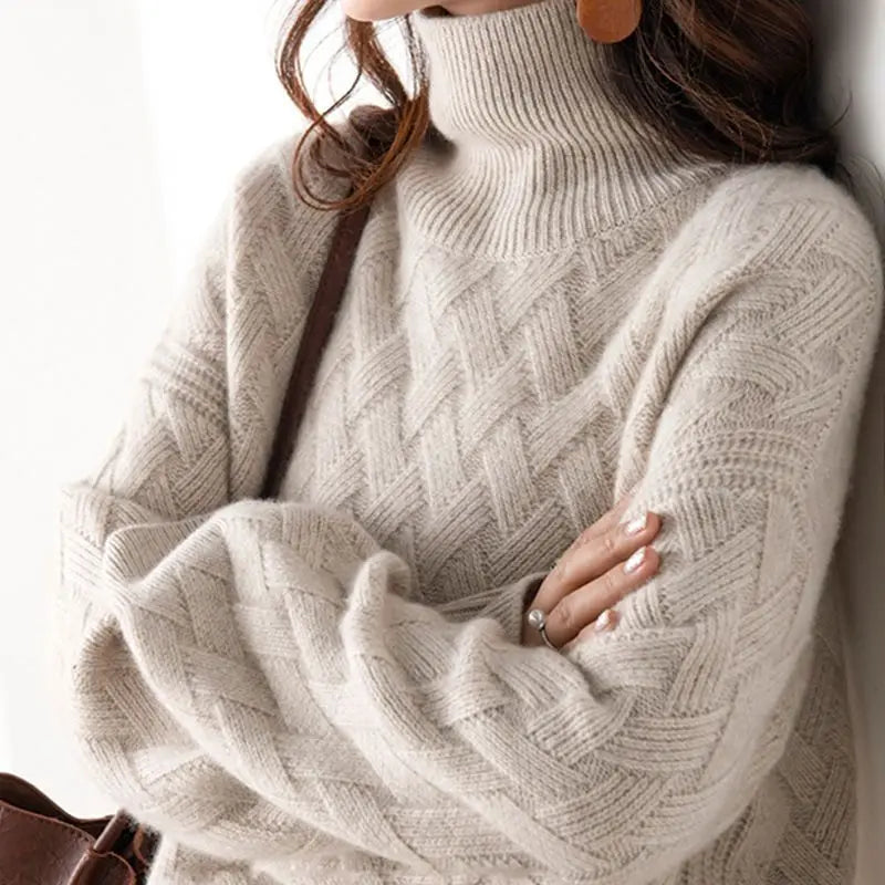 Women's winter twisted turtleneck pullover sweater