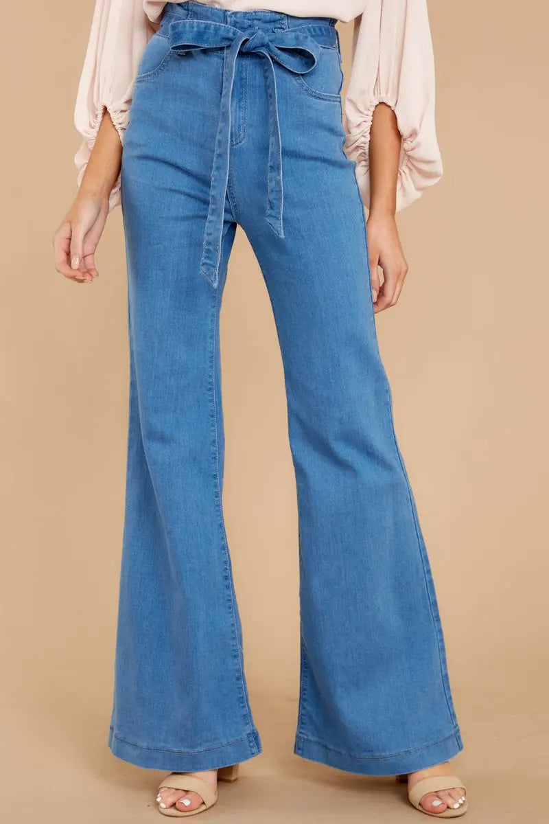 Women's high waist stretchy lace flared jeans