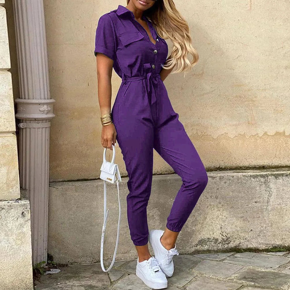Women's monochromatic summer workwear jumpsuit with belt
