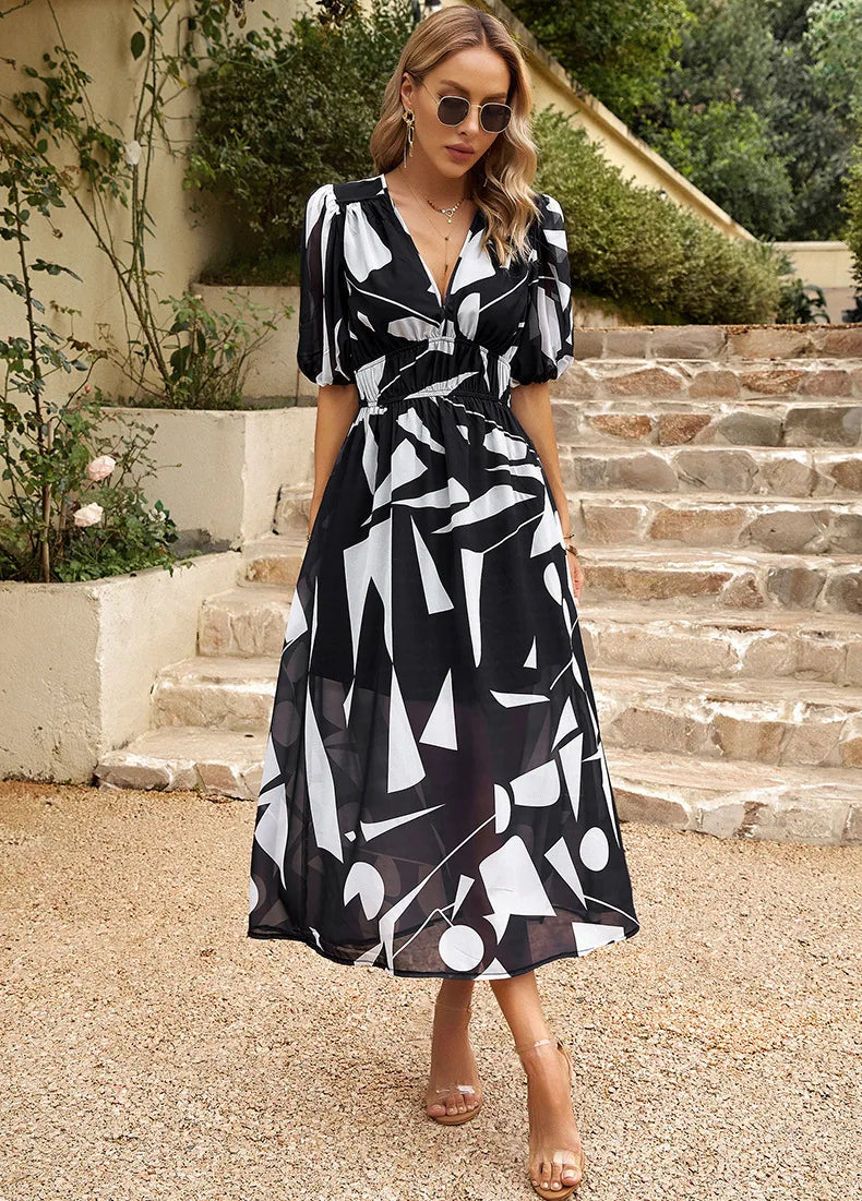 Wrap Style Fitted Waist Midi Dress