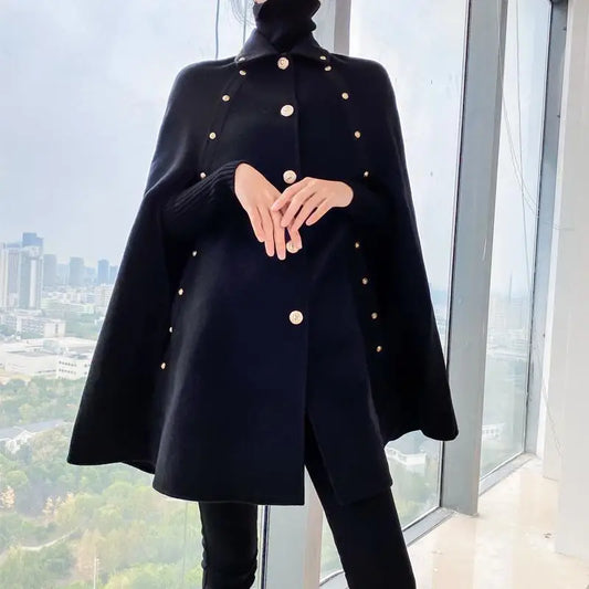 Golden Button Vintage Cape Shawl Coat