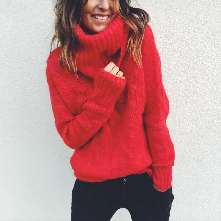 Women's Oversized Turtleneck Sweater - Soft Knit - Long Sleeve - Ribbed Cuffs
