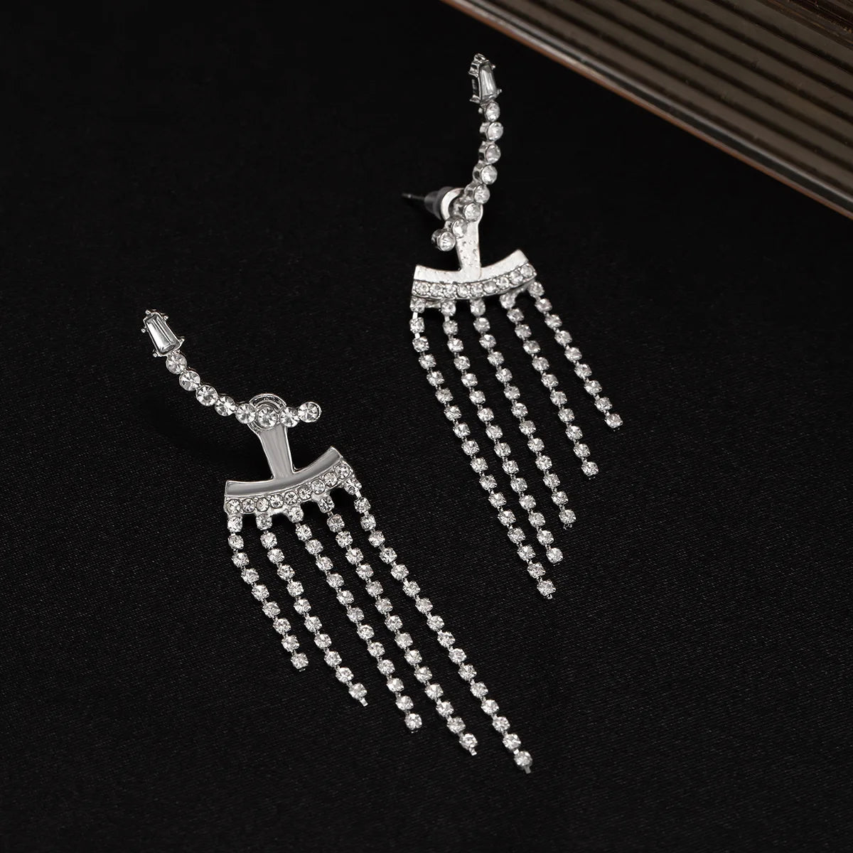 Rhinestone Fringe Chandelier Earrings