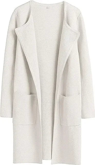 Women’s Long Coat - Wool Blend - Tailored Fit - Open Front with Notched Lapels
