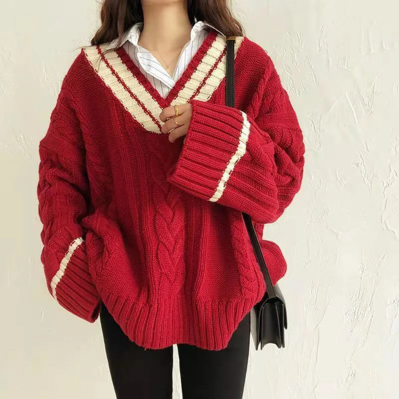 Oversized V-Neck Vintage Knit Sweater