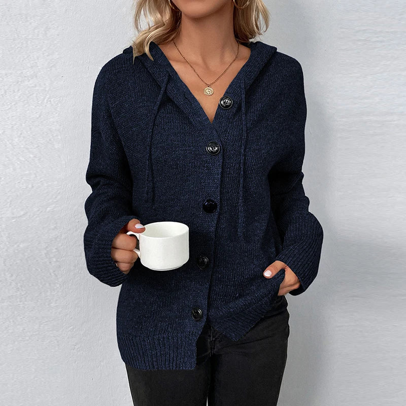 Women's drawstring knitted cardigan jacket