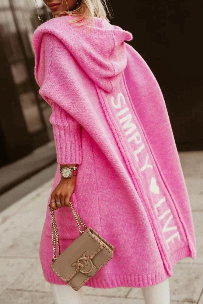 Women's hooded loose long cardigan with pockets