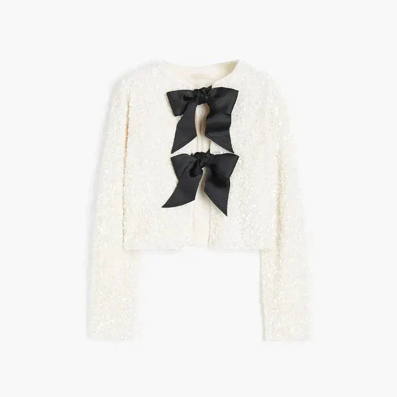 Women's bow tie sequin top