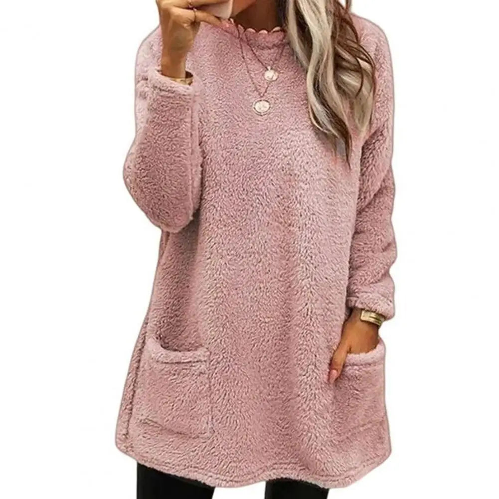 Women's cozy half-high collar plush sweatshirt with pockets