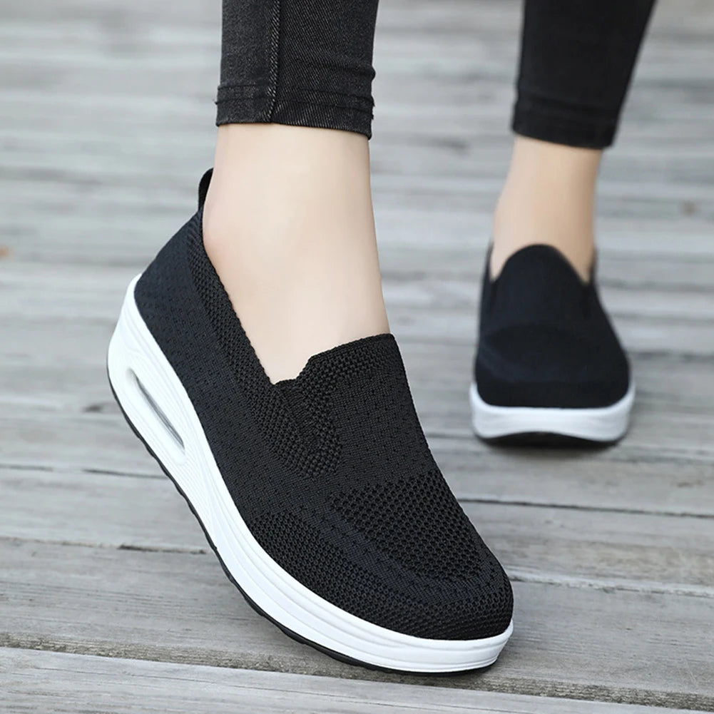 Women's Slip-On Sneakers - Breathable Mesh - Air Cushion Sole - Lightweight Casual Wear