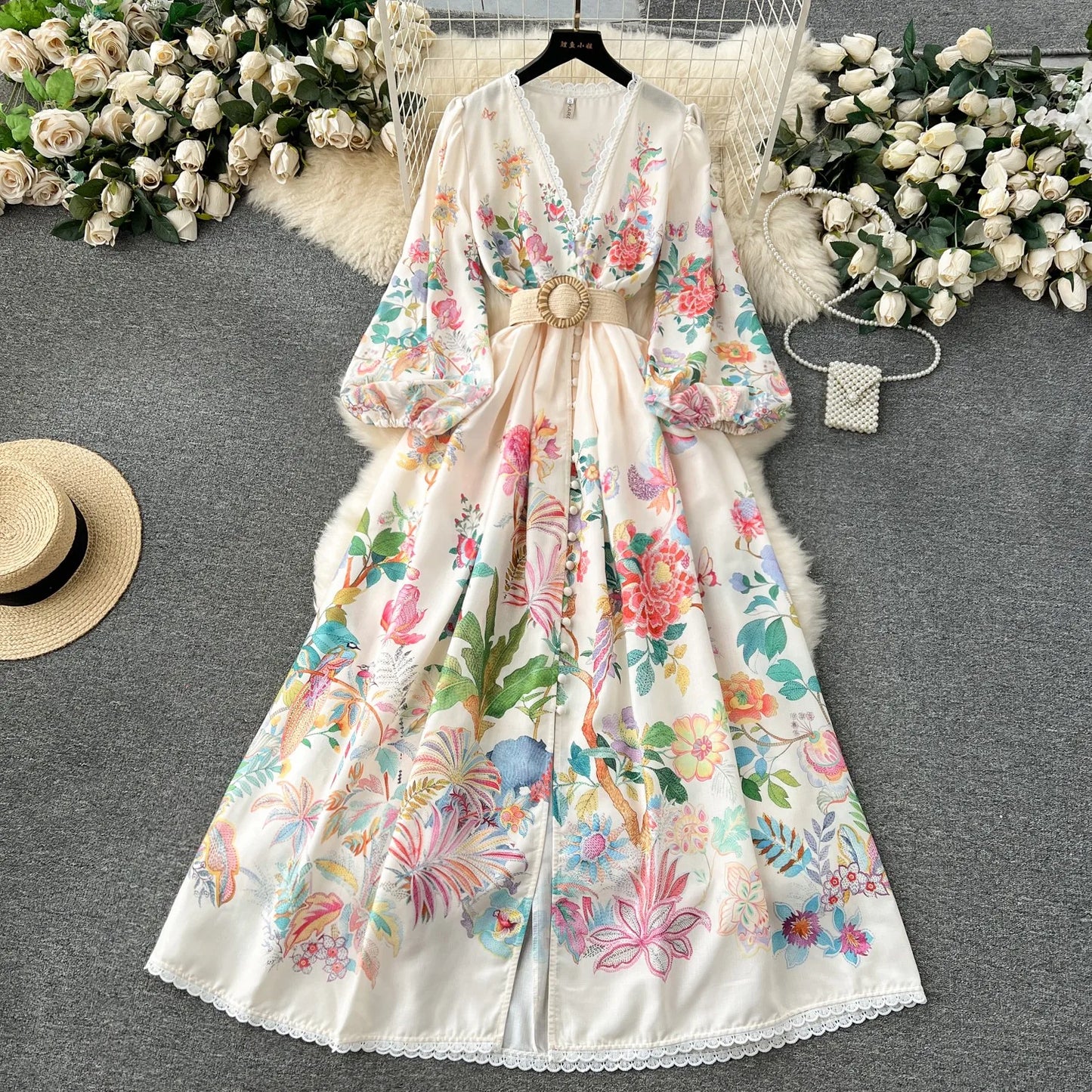 Vintage Elegant Dress for Women - Formal Polyester Gown