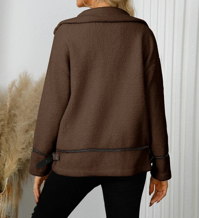 Women's elegant short top coat with lapel and button details