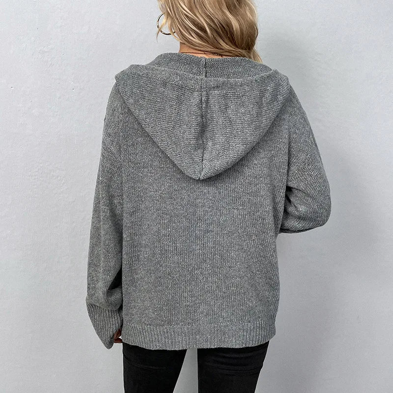 Women's drawstring knitted cardigan jacket