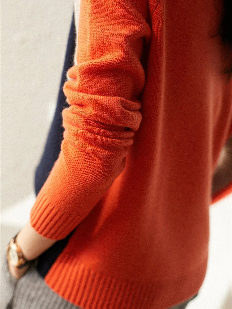 Women’s Knitted Sweater - Relaxed Fit - Ribbed Round Neck - Soft Cozy Feel