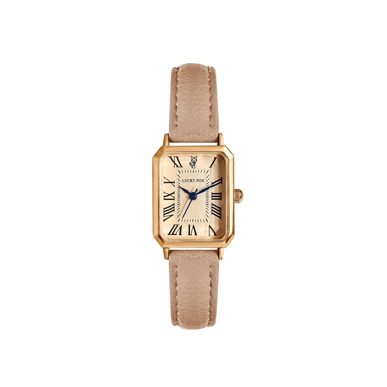 Women's vintage-inspired rectangular watch with leather strap