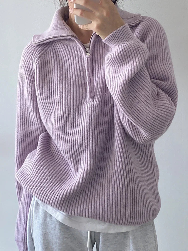 Half-zip Ribbed Knit Sweater