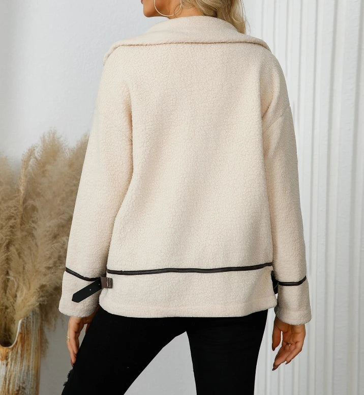 Women's elegant short top coat with lapel and button details
