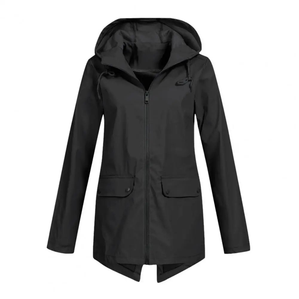 Women's hooded windproof mid-length coat