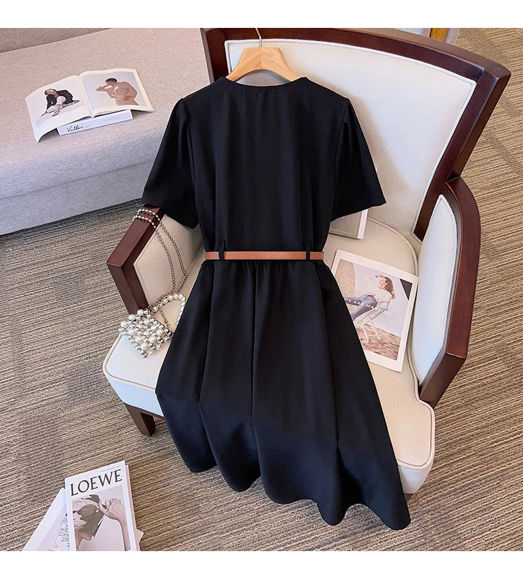Casual Vintage Belted Dress