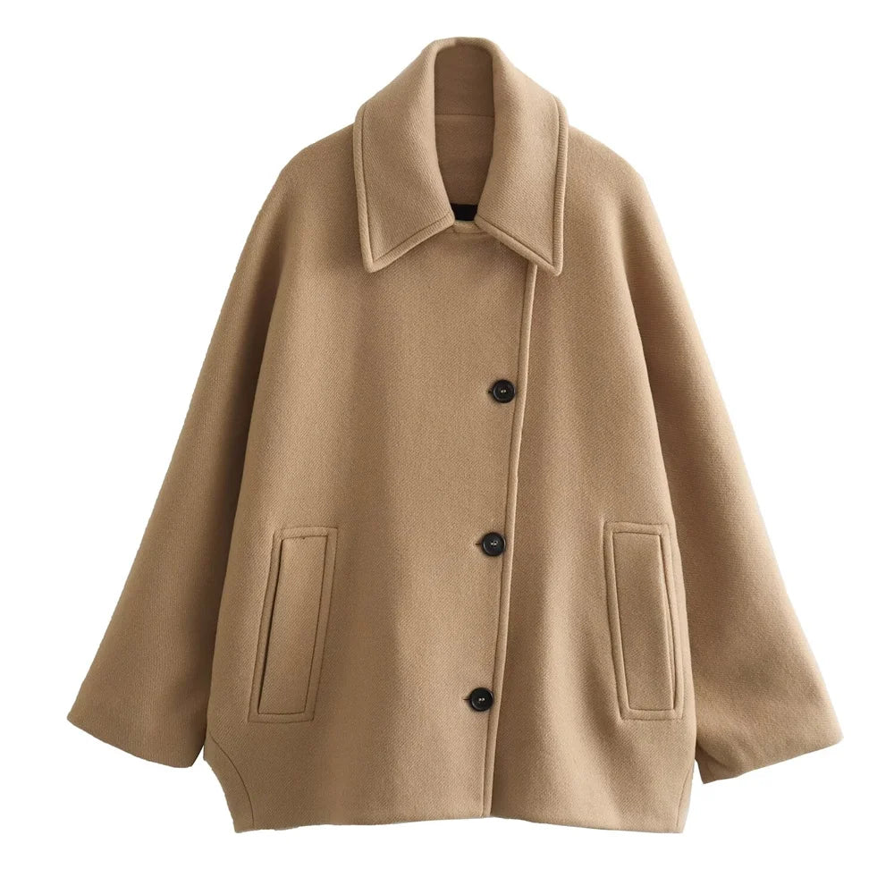 Women’s Overcoat - Wool Blend - Notched Lapel - Button Front - Classic Fit
