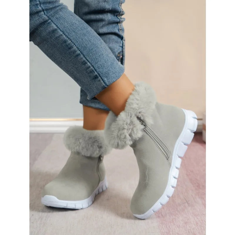 Women's round toe plain plush winter shoes