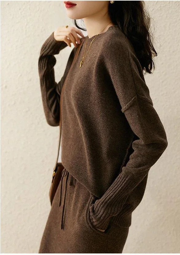 Women's loose pullover knit sweater skirt set