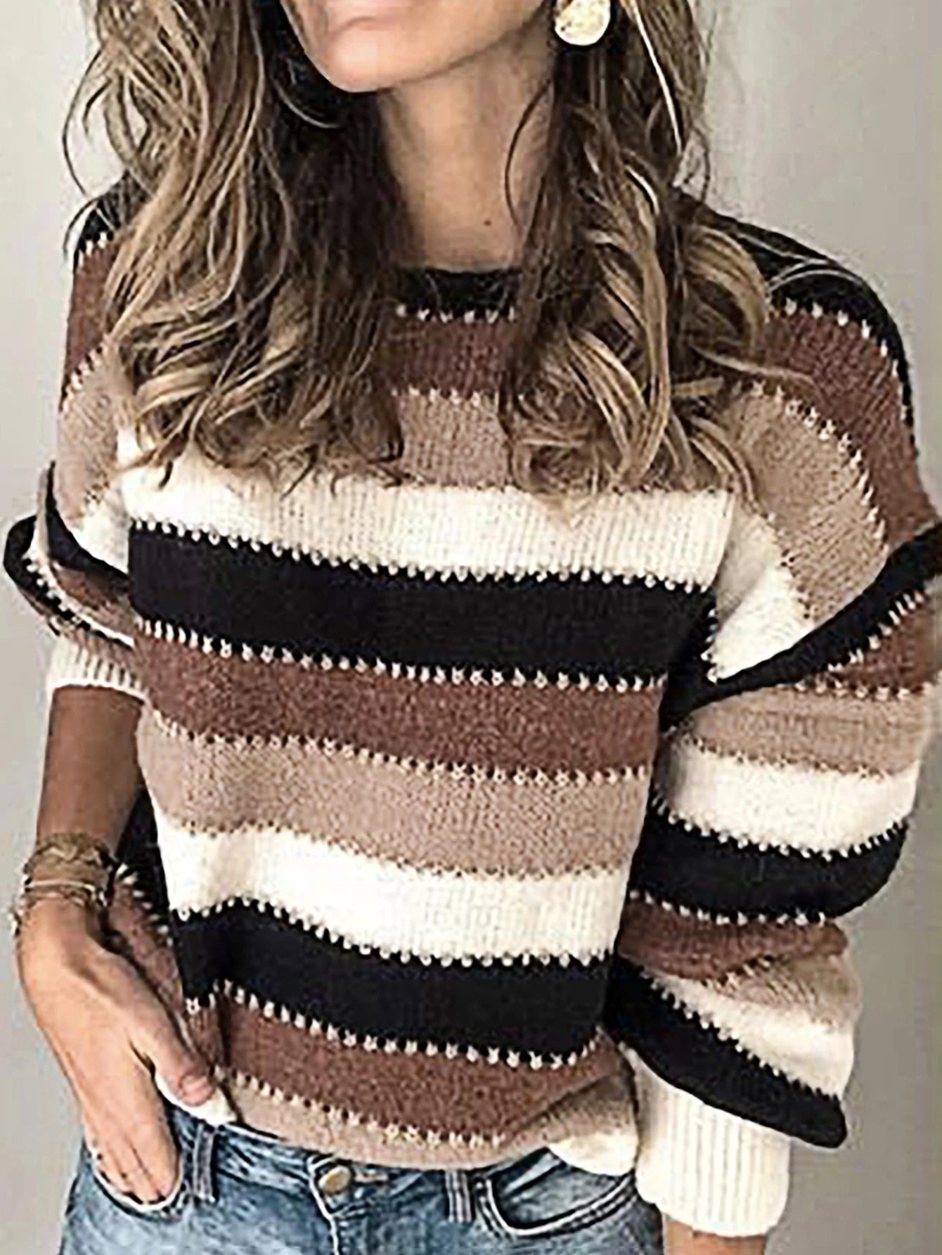 Loose Striped Mohair Knit Pullover Sweater