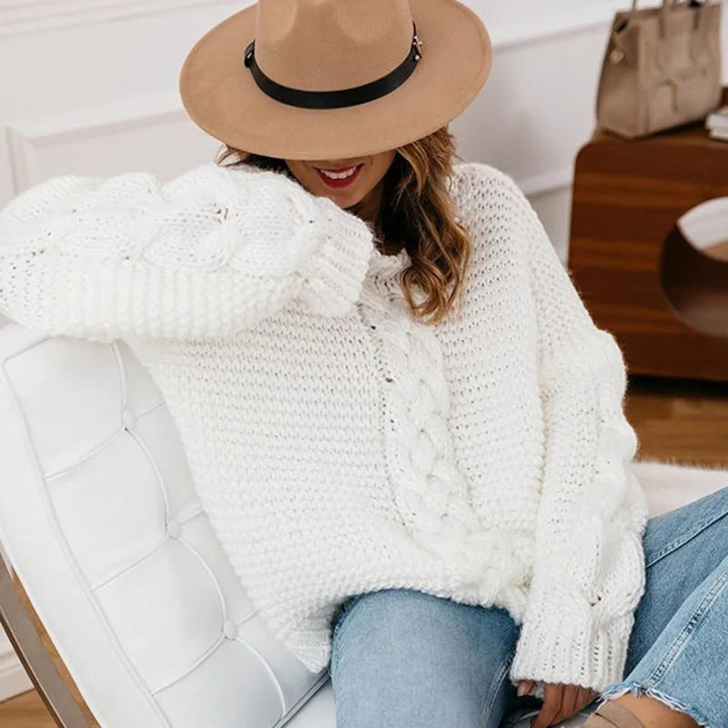 V-neck knitted women's sweater