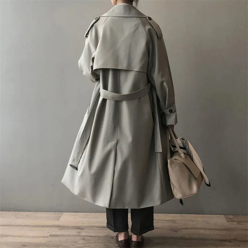 Women’s Trench Coat – Oversized Fit – Double-Breasted – Notched Lapels – Full Length