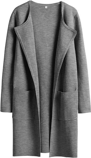 Women’s Long Coat - Wool Blend - Tailored Fit - Open Front with Notched Lapels