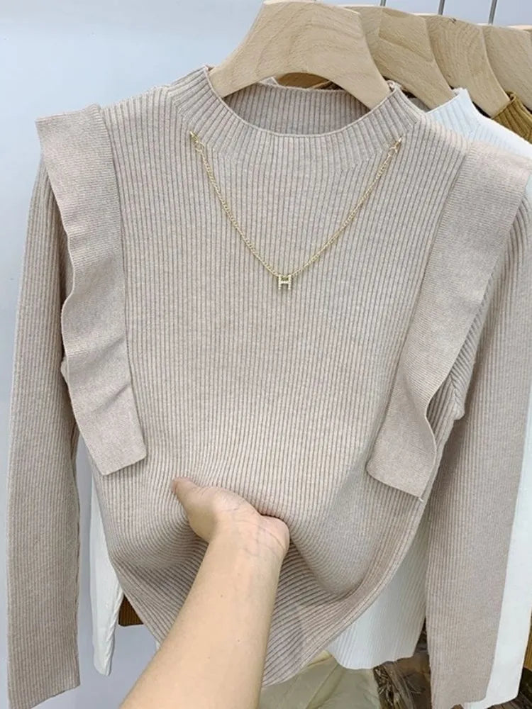 Women's ribbed turtleneck sweater - soft knit autumn winter pullover top