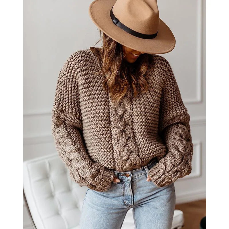 V-neck knitted women's sweater