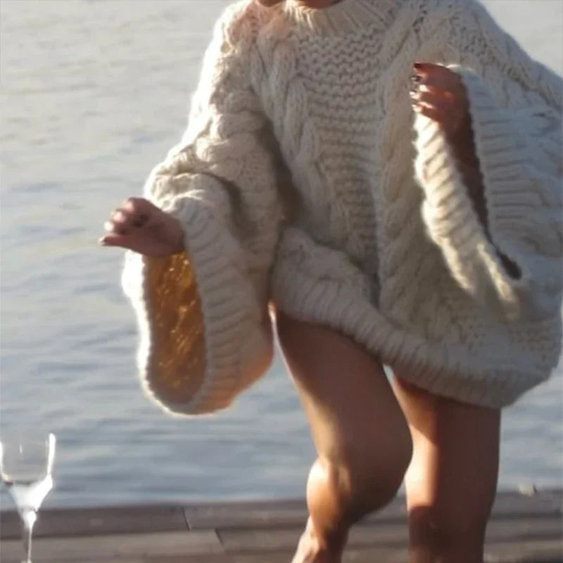 Women's loose trumpet sleeve knitted sweater