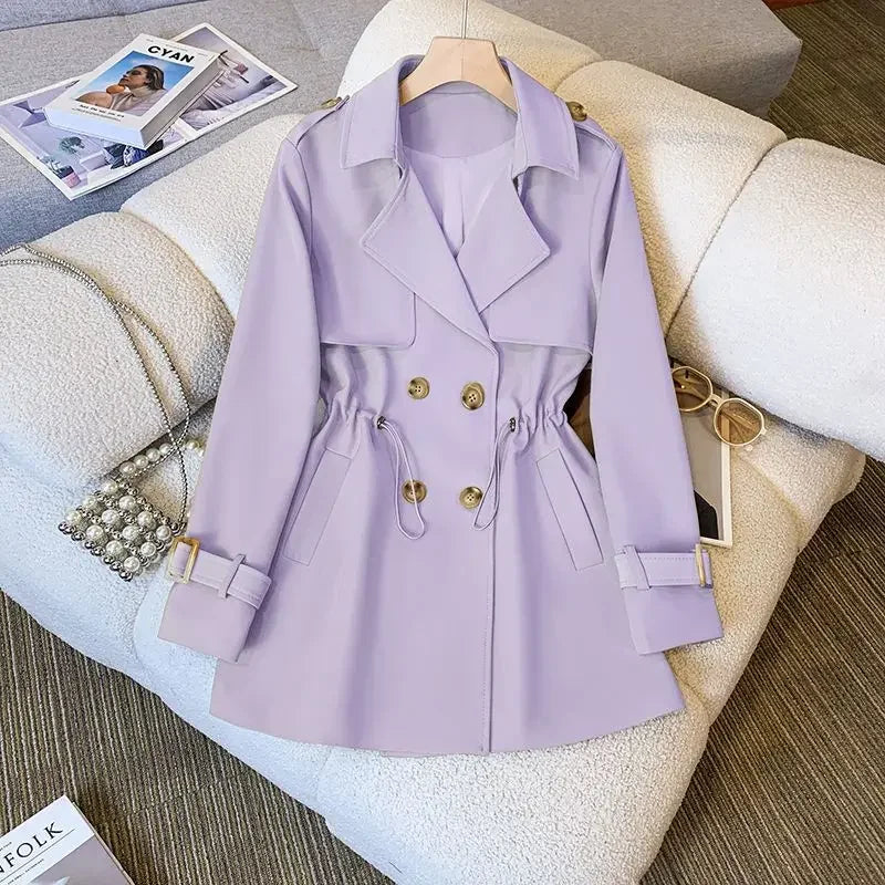 Women's elegant medium length petite trench coat