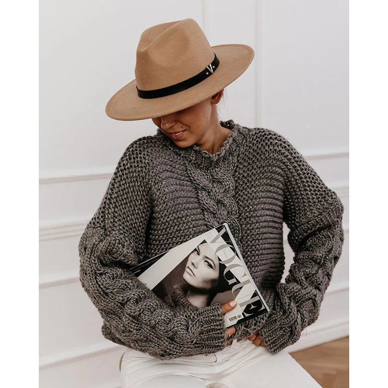 V-neck knitted women's sweater