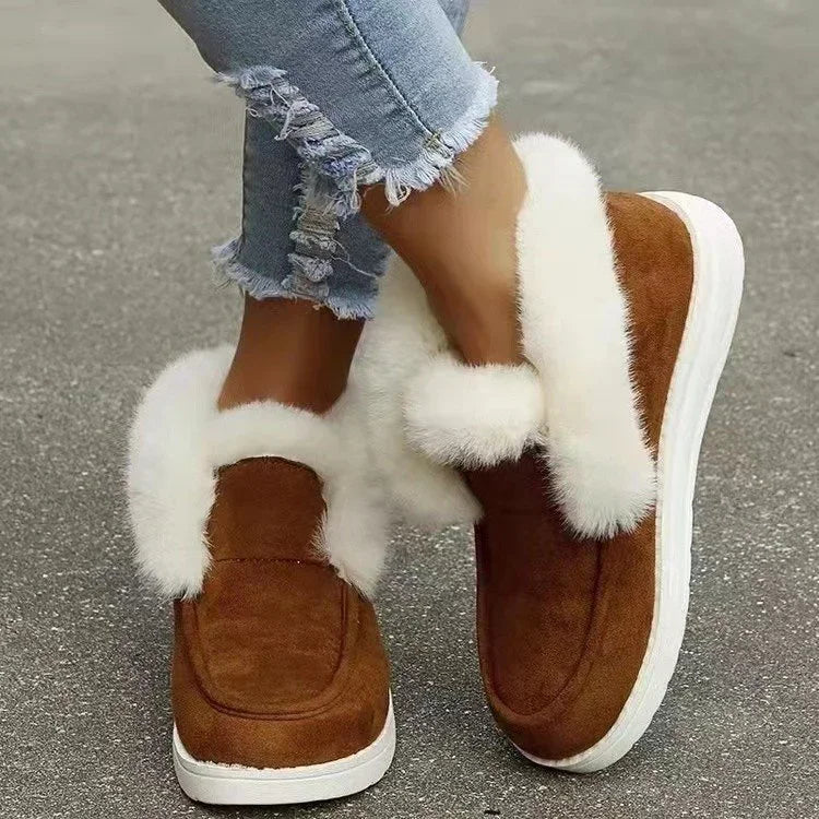 Women's slip-on velvet ankle boots with plush fur lining