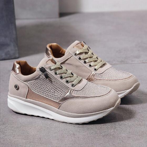 Women's Casual Sneakers - Soft & Textured Panels - Lace-Up with Side Zipper - Cushioned Sole