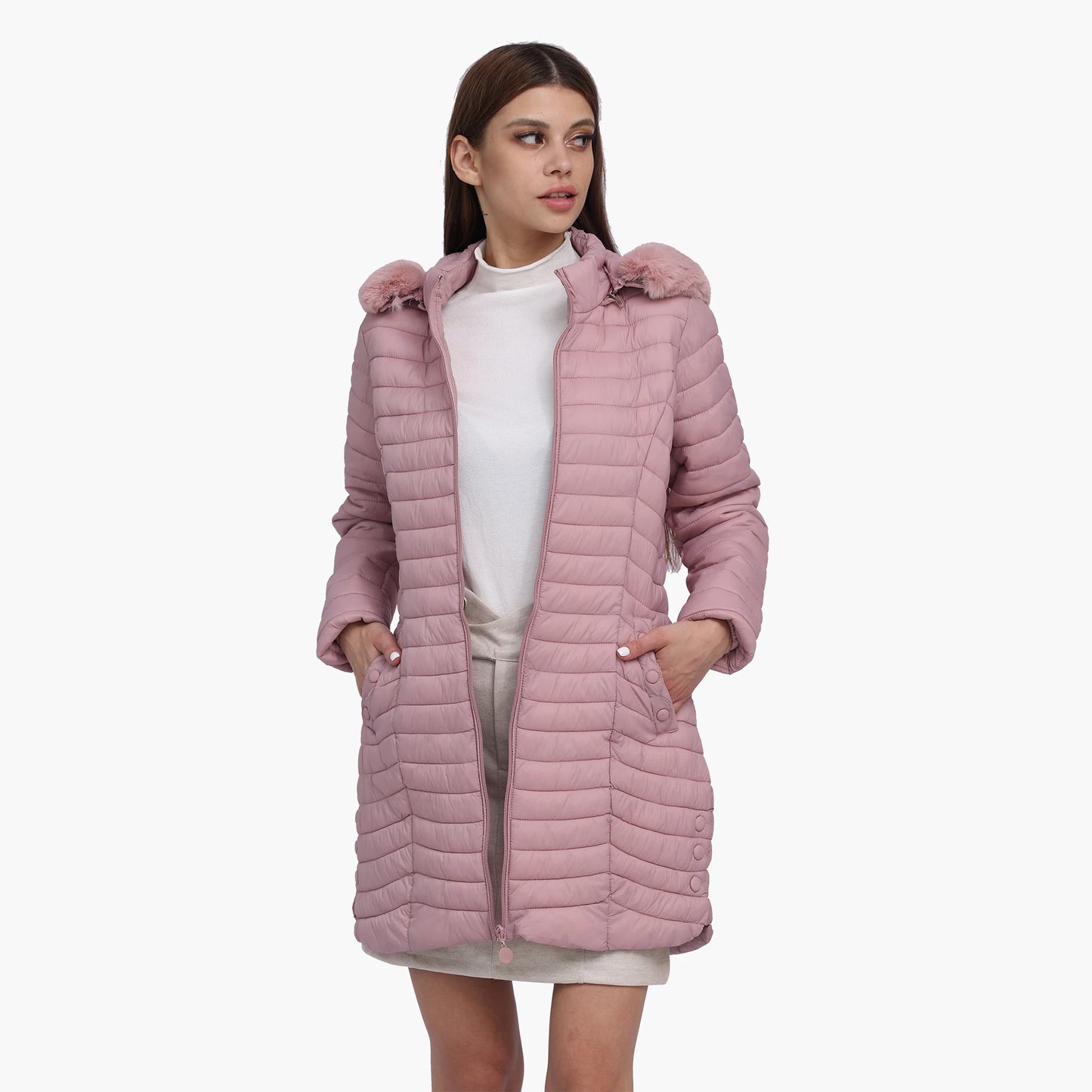 Women's lightweight hooded padded coat with pockets