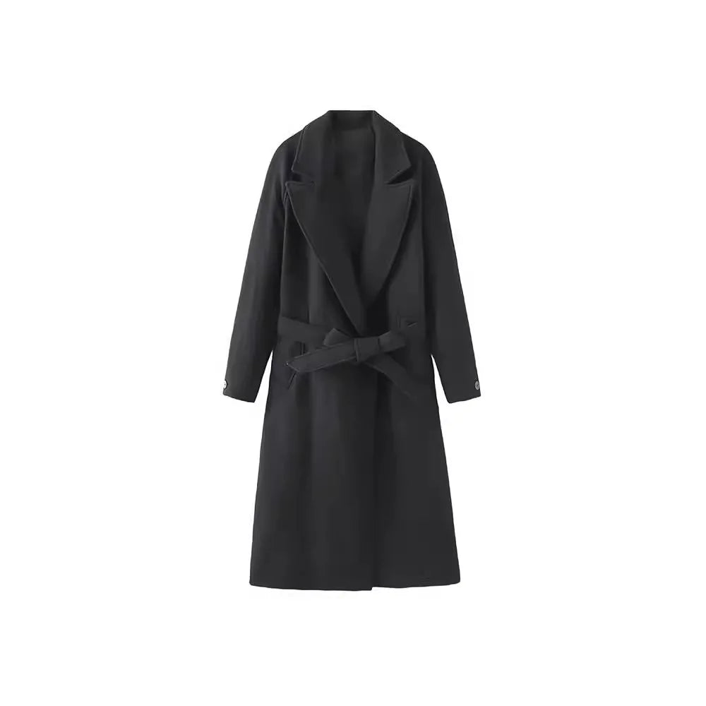 Women's french spring tweed coat with waist belt
