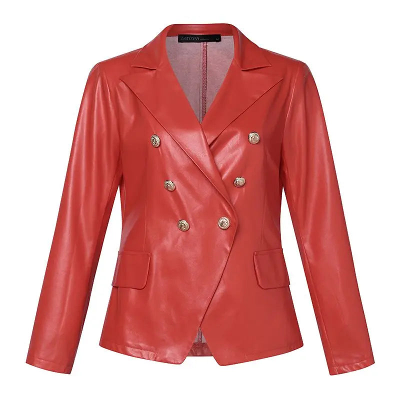 Women's double button tailored leather blazer