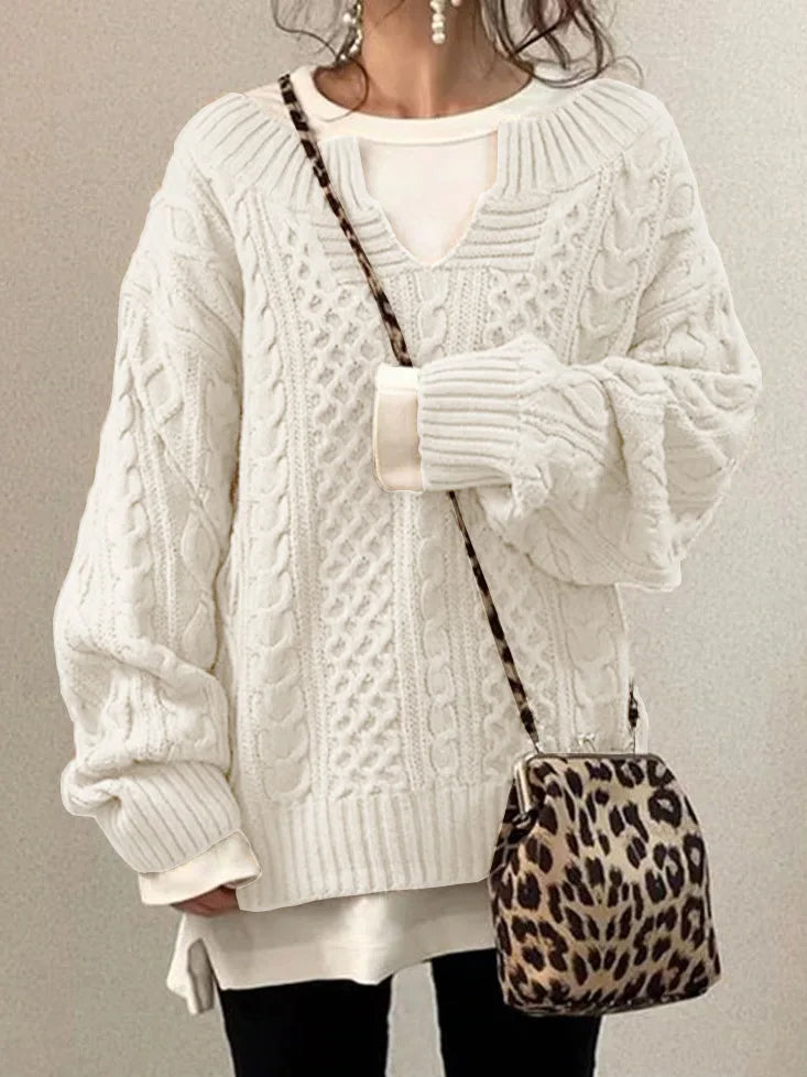 Twist Pattern Knit V-Neck Sweater