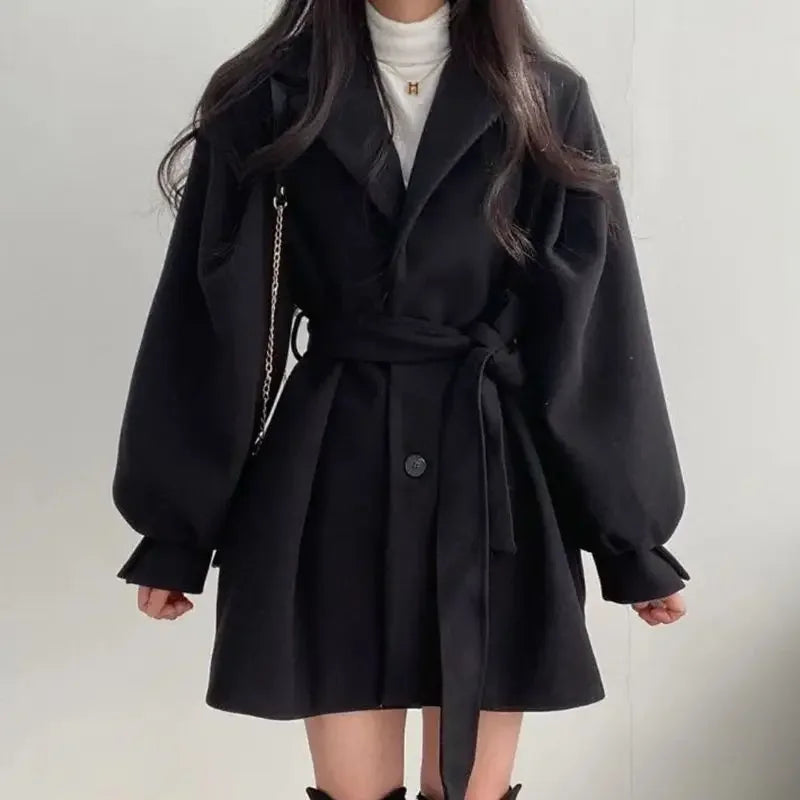 Women's trendy medium-length suit collar overcoat