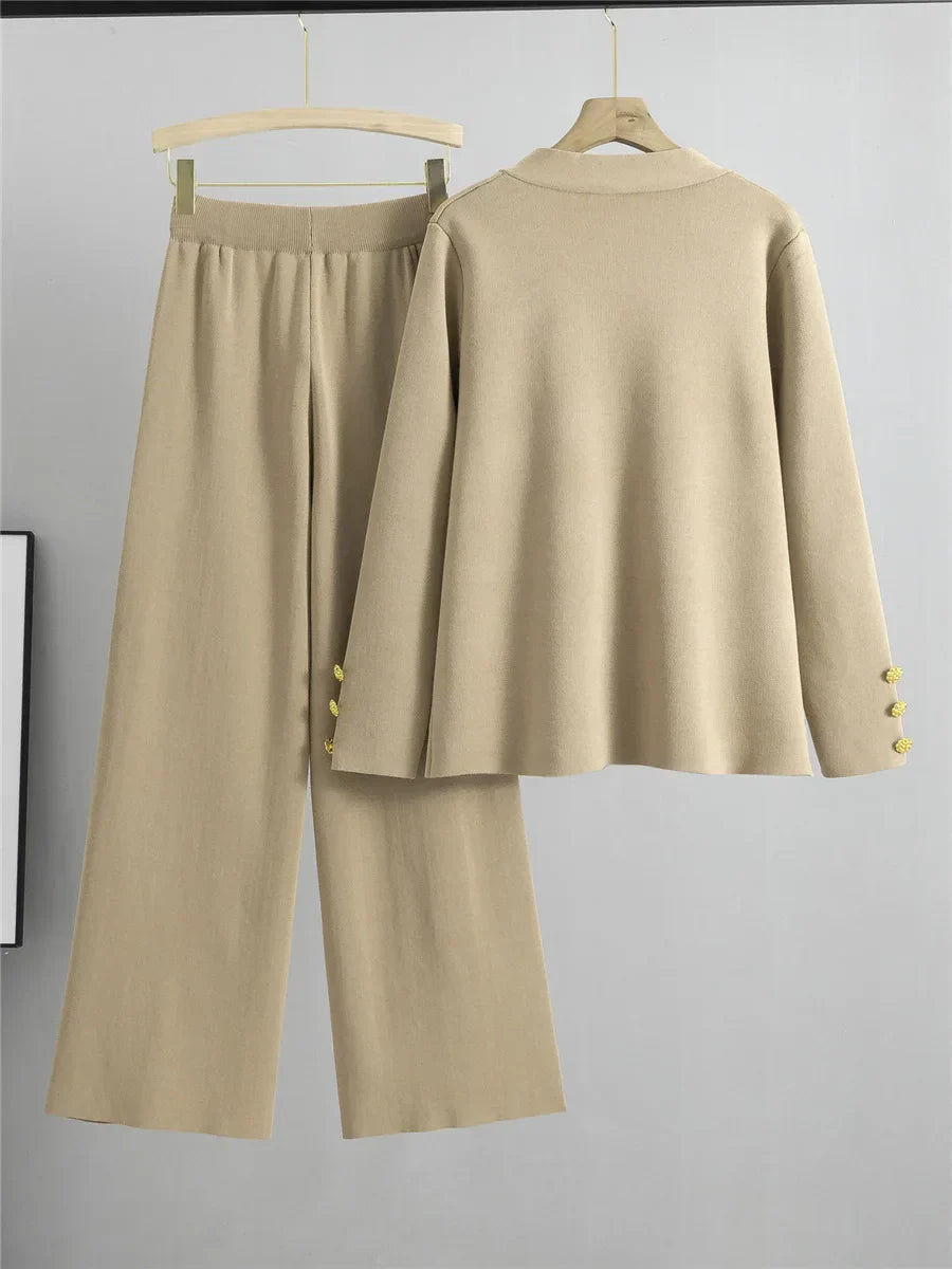 Women's loose top wide-leg pants knitted set