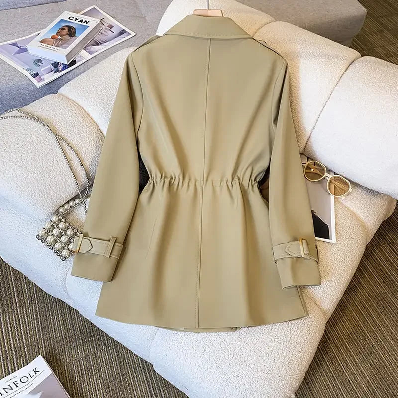Women's elegant medium length petite trench coat