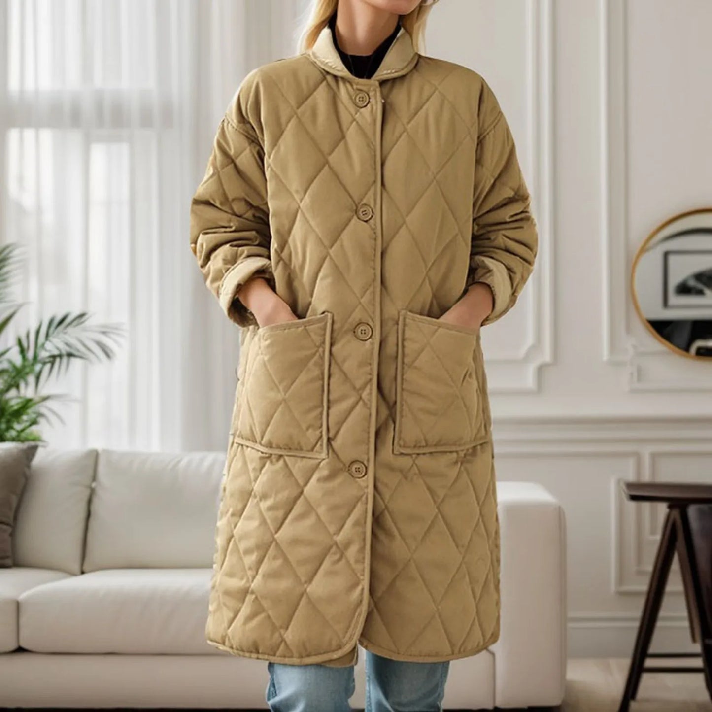Women's casual quilted mid-length winter coat