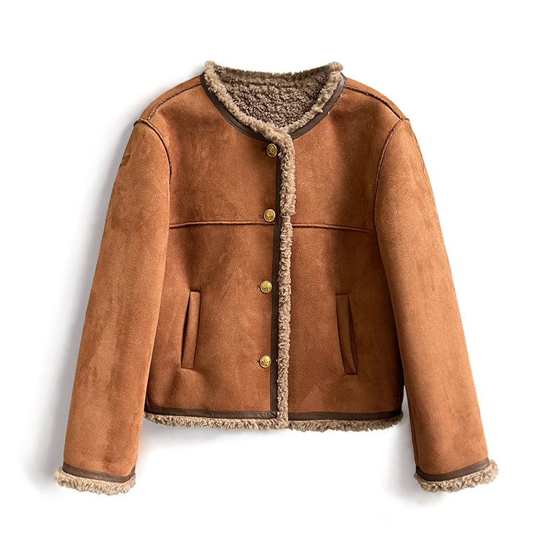Silvia Suede Jacket | Faux Shearling Trim Relaxed Fit Jacket
