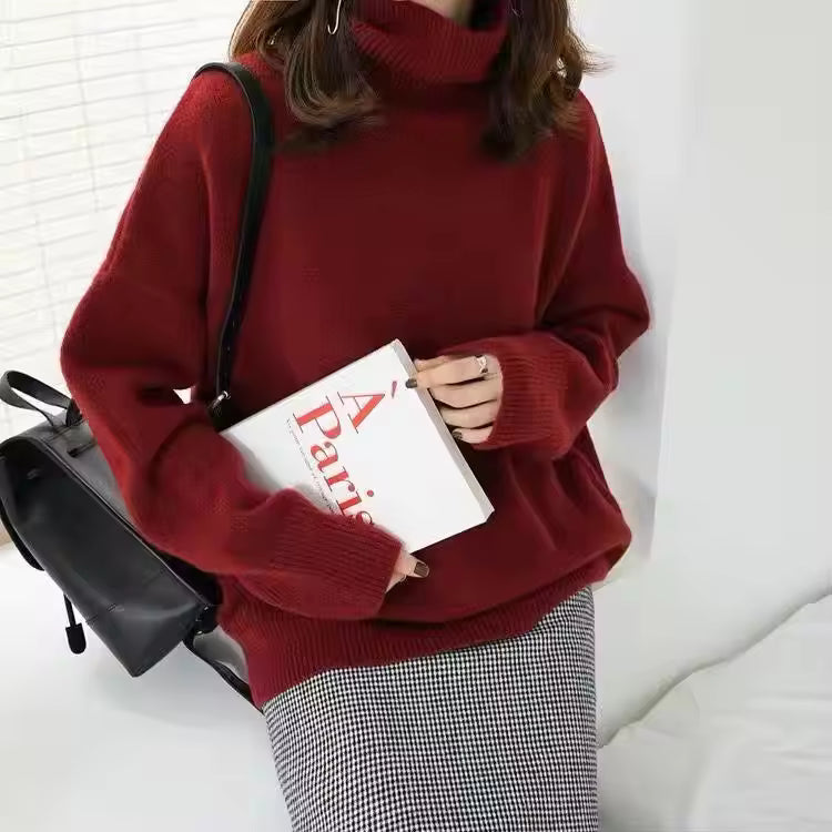 Women’s Sweater – Oversized Fit – Thick Knit – Turtleneck – Ribbed Trim – Dropped Shoulders